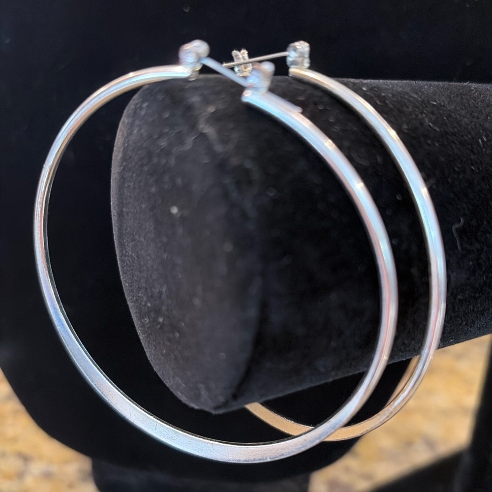 Large Silver Hoop Earrings 3”